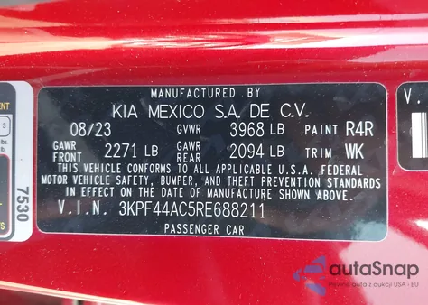 2024 Kia Forte Gt из США, поврежденный, VIN 3KPF44AC5RE688211